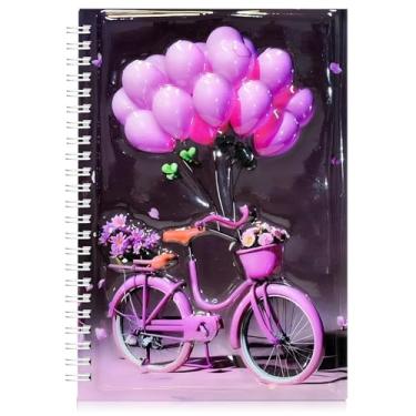 Imagem de omatek smart technologies Caderno espiral A5 com capa brilhante 3D – Caderno de capa dura fofo com 80 folhas – Caderno escolar para crianças, meninas e meninos – balões e flores