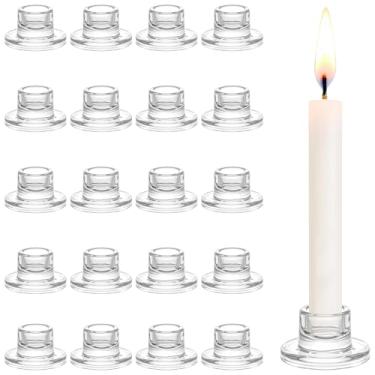Imagem de Castiçais cônicos de vidro a granel: Conjunto de 20 peças de castiçais cônicos de vidro - Suporte de castiçal de óculos transparentes para festa de casamento, Natal, Advento de casa, decoração de mesa
