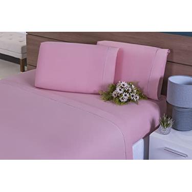 Imagem de Jogo Lençol 3 Peças Cama King 198x193x40 100% Algodão 200 Fios Ponto Palito (Rosé)