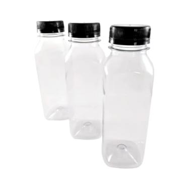 Imagem de Kit 10 Garrafinhas Pet Quadrada 1000ml Tampa Preta Com Lacre