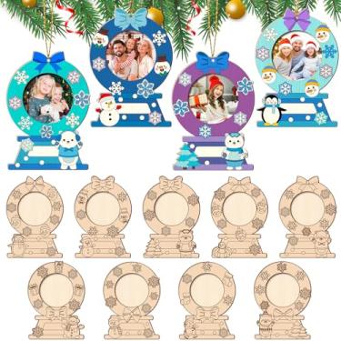 Imagem de Qyeahkj 27 peças de moldura de madeira de Natal para colorir a granel que você possui globo de neve, kits de artesanato faça você mesmo para árvore de Natal, enfeites de madeira para o inverno, Natal