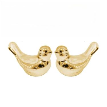 Imagem de Enfeite Casal de Passarinhos Decoração Porcelana Pequeno Dourado Rose Prata Objeto Decorativo Rack Sala(Dourado,2 unidades)