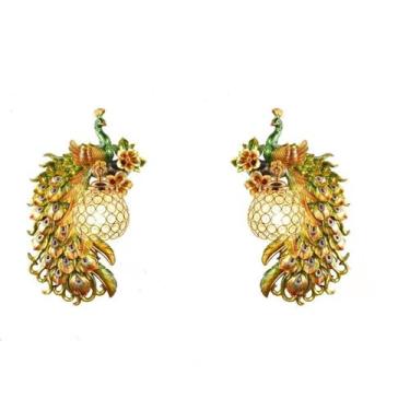 Imagem de Luminária de parede LED American Creative Art Peacock para sala de estar, quarto, escritório, casa de campo, hotel, quarto infantil e corredor (Conjunto com 2 unidades - DC One)