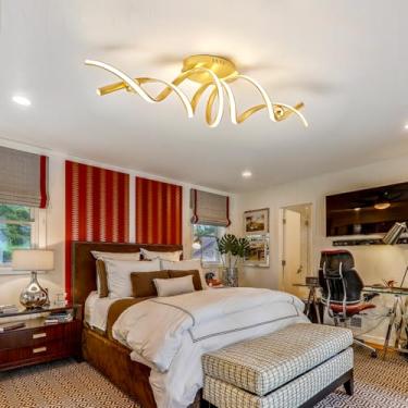 Imagem de Luminária de teto LED moderna antirreflexo com design criativo em anel espiral, econômica e dimerizável (3000K-6500K), ideal para quarto, sala de estar e ambientes internos. 75W, 100cm de co