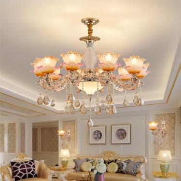 Imagem de Lustre de cristal de luxo europeu com LED, estilo americano, para sala de estar, restaurante, quarto, casa de campo, hotel, loja de roupas, salão de beleza, café (10 lâmpadas).