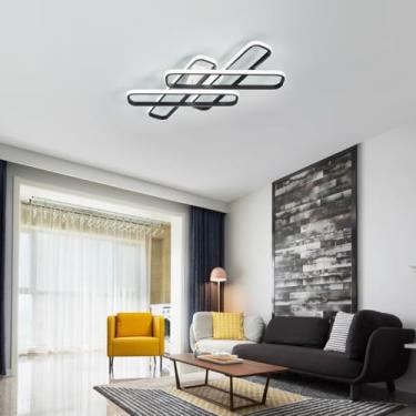 Imagem de Luminária de teto LED dimerizável 3000-6500K com controle remoto, 5 lâmpadas em formato de chama, formato redondo e retangular, para sala de jantar, sala de estar, escritório e corredor (Pre