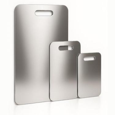 Imagem de Kit 3 Tábuas de Corte Profissional Em Aço Inoxidável Chapa 08 Antimofo e Antibacteriano Ferramenta de Cozinha Tabua de Corte Cozinha Dupla Face Carne Frutas Vegetais Pequena Média e Grande