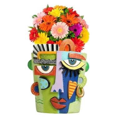 Imagem de Vaso de plantador de rosto - vasos de plantas decorativos, decoração de casa de resina artística de 15 cm, suporte de bonsai com orifício de drenagem para pátio, jardim, ambientes externos e internos