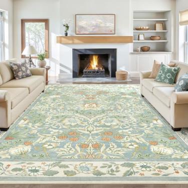 Imagem de Tortania Tapete de área para sala de estar - 25 x 30 cm lavável boho tapete vintage oriental envelhecido casa de fazenda grande fino para sala de estar quarto embaixo da mesa de jantar escritório em