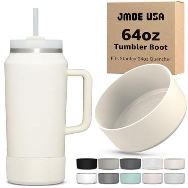 Imagem de Jmoe USA Bota para copo Stanley Quencher H2.0 FlowState de 1,8 g com alça | Silicone livre de BPA | Protetor de manga para parte inferior do copo | Protege contra amassados e arranhões (creme)
