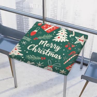 Imagem de hongjinglin Toalha de mesa quadrada para uso externo com borda elástica, toalha de mesa quadrada para decoração de árvore de Natal para ambientes externos, ambientes internos, pátio, jantar, cozinha