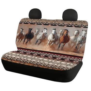 Imagem de Bulopur Navajo Capas de assento automotivo cavalo asteca 2 peças capas protetoras de assento traseiro de veículo macias elásticas para crianças e manchas conjunto de decoração de interiores