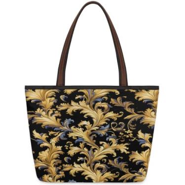 Imagem de Sacola grande feminina floral Paisley amarela para trabalho com zíper, reutilizável, bolsa de mão de mercearia, casual, para viagem, trabalho, férias, praia, compras, academia, presentes