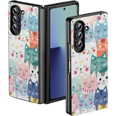 Imagem de BWEGRHE Gatos de desenho animado para Samsung Galaxy Z Fold 7, capa fina de policarbonato rígido, à prova de choque, resistente a arranhões, capa para celular feminina e meninas para Galaxy Z Fold 7