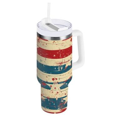 Imagem de xigua Copo American Star Flag de 850 g com tampa e canudo, aço inoxidável de vácuo duplo isolado garrafa de água esportiva suporte para copo de café de viagem à prova de vazamento para bebida gelada