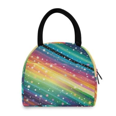 Imagem de GUIJI Lancheira térmica com listras arco-íris, lancheira reutilizável à prova de vazamento para mulheres e homens, lancheira térmica para trabalho e viagens