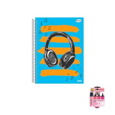 Imagem de Kit Caderno Masculinos 10 Matérias Capa Dura 200 Folhas + Canetas Esferográficas + Marca Texto