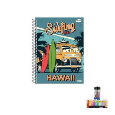 Imagem de Kit Caderno Masculino 1 Matéria Capa Dura 96 Folhas KBOM + Caneta Esferográfica Sortidas + Marca Texto Boss 15 Cores