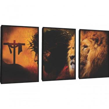 Imagem de Quadro Decorativo Leão De Juda Jesus Cristo Com Moldura Preto
