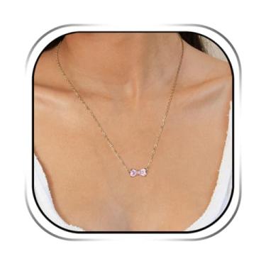 Imagem de HZMAN Colar de laço de cristal para mulheres, pingente de laço delicado de ouro e prata de aço inoxidável com cristal brilhante, joia elegante para presente para ela, Aço inoxidável, Zircônia cúbica