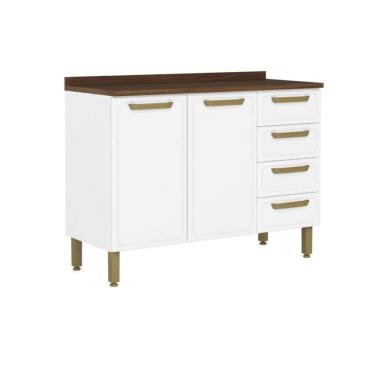 Imagem de Balcão De Cozinha Bella C- 2 Portas E 4 Gavetas C- Tampo 120cm Branco - Bertolini