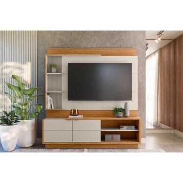 Imagem de Rack Bancada C- Painel P- Tv Até 60 Pol Atlanta 2potas 4prateleiras E Pés 180x191cm Nature-off White - Linea Brasil