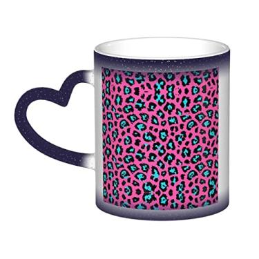 Imagem de Linda xícara de café turquesa leopardo divertida, xícara de cerâmica mágica sensível ao calor que muda de cor 12 Oz, para café/chá/leite/cacau, para adolescente/aniversário/festival/presentes