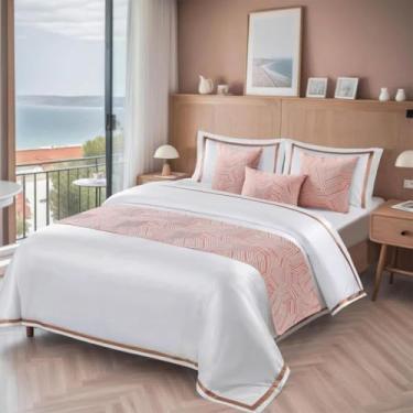 Imagem de HSTANGKY Cachecol de cama de hotel jacquard protetor de cama luxuoso respirável capa decorativa lavável toalha de cama para cama gêmea queen king tamanho rosa | apenas 1 fronha 45 x 45 cm