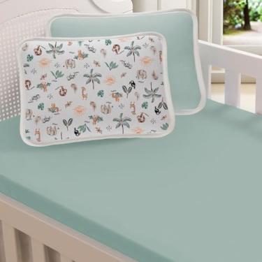 Imagem de Jogo De Lençol Berço 2 Pçs Malha 100% Algodão Menino Menina 1,30x0,70 (Selva Verde)