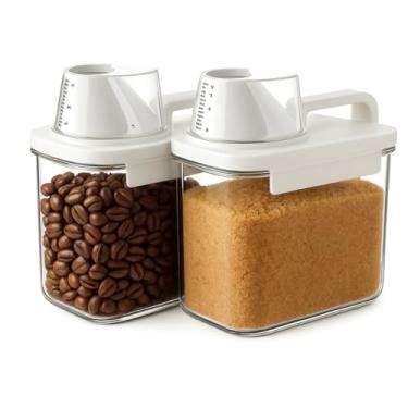 Imagem de Kit 2 Potes Herméticos Transparentes 1100ml com Tampa Dosadora e Copo Medidor – Porta Mantimentos para Cozinha, Despensa e Lavanderia – Vedação Premium