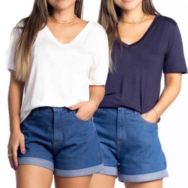 Imagem de Kit 2 blusa camiseta básica feminina manga curta - Maranne, Kit6, G