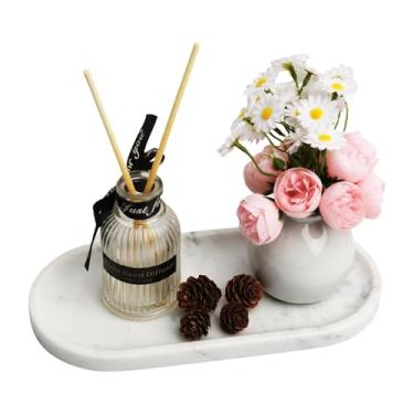 Imagem de CasaCouture Bandeja de pia de banheiro de mármore branco - Organizador de joias e bandeja de perfume 25 x 12 cm - Bandeja de balcão durável para banheiro - Organizador de bancada para estética de