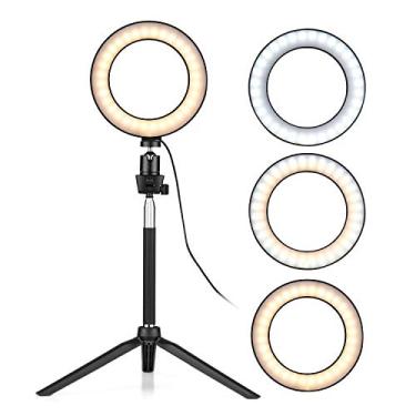 Imagem de Luz de Anel LED 6 Polegadas Ajustável 3 Modos Iluminação com Energia USB Suporte Telescópico Tripé Mesa Cabeça Esférica para Fotografia Selfie