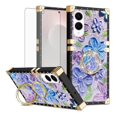 Imagem de Asuwish Capa de celular para Samsung Galaxy S25 Edge capa magnética com protetor de tela de vidro temperado e pintura flor anel protetor à prova de choque suporte rígido S25Edge 25S S 25 25Edge