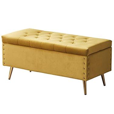 Imagem de FAMEOYA Banqueta para mudança de sapato doméstico banco adulto descanso de veludo confortável retangular sofá cadeira quarto sala de estar vários tamanhos (cor: amarelo, tamanho: 100 cm/39 pol)