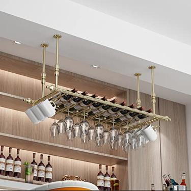 Imagem de Prateleira suspensa para copos de vinho - suporte de garrafa de vinho no teto, suportes para copos de cálice, prateleiras organizadoras flutuantes, prateleiras decorativas de ferro forjado