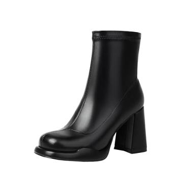 Imagem de Mofirdast Botas femininas Gogo cano médio plataforma plataforma salto grosso zíper lateral para festa cosplay dança, Preto, 36