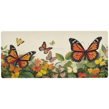 Imagem de Wassud Flores e borboletas (2) mouse pad organizador de mesa de jogos grande teclado de computador tapete de mouse pad de mesa material de escritório 80 cm x 40 cm