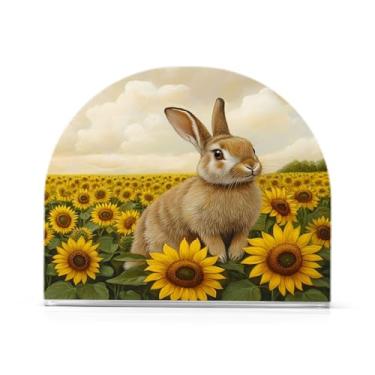 Imagem de CEBUGI Porta-guardanapos para mesas Porta-guardanapos de acrílico Coelho Girassóis Porta-guardanapos de papel para decoração de festa de jantar de cozinha