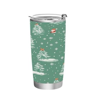 Imagem de Wassud Copo de árvore de Natal com tampa e canudo de aço inoxidável de parede dupla copo isolado copo de viagem caneca de café para bebidas frias e quentes 350 ml