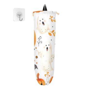 Imagem de xigua Cute Ghosts Suporte de parede para saco de plástico com cordão, pacote com 2, organizador de sacolas de compras reutilizáveis, decoração para bolsas, meias, roupas íntimas e gravatas