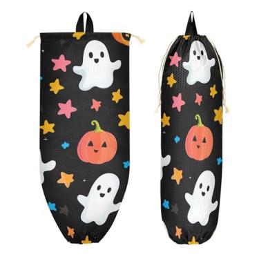 Imagem de xigua Suporte de parede para saco plástico padrão fantasma com cordão 1 pacote, organizador de sacolas de supermercado reutilizável para bolsas, meias, roupas íntimas e gravatas