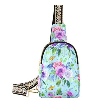 Imagem de CEBUGI Bolsa tiracolo feminina pequena com flores em aquarela, pochete de couro, para caminhadas, viagens ao ar livre