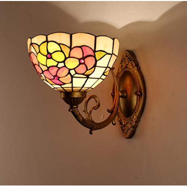 Imagem de Arandela de parede floral estilo Tiffany de 8 polegadas, feita à mão com flores em vitral, ideal para quarto, cabeceira, sala de estar, corredor e varanda, soquete E27,A