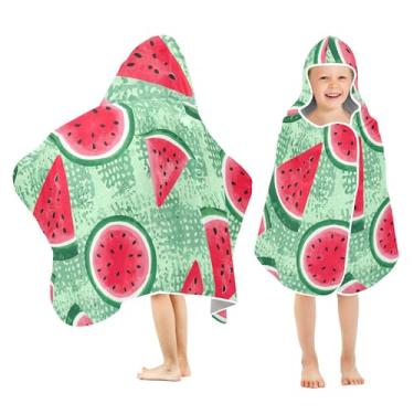 Imagem de Burbuja Toalha de banho com capuz em fatias de melancia para crianças, toalha de praia de pelúcia macia absorvente para meninas e meninos 3-10 anos, 61 x 127 cm
