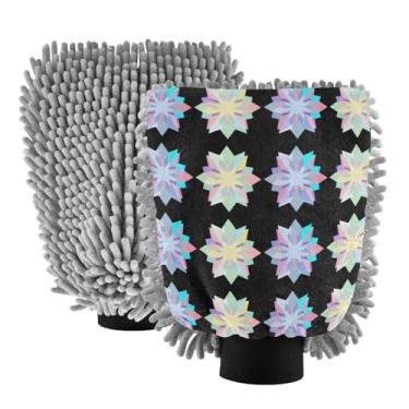 Imagem de STAYTOP Lindas luvas de lavagem de carro com flocos de neve, 2 peças, luvas de microfibra de chenille, sem arranhões, panos de esponja de lavagem ultra absorventes para carros, limpeza doméstica - M