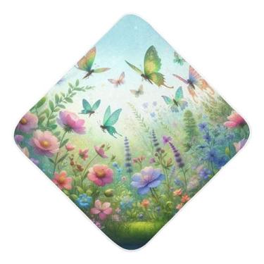 Imagem de Burbuja Toalha de banho para bebê Spring Garden - Toalha com capuz de musselina macia e absorvente para recém-nascidos, 89 x 89 cm
