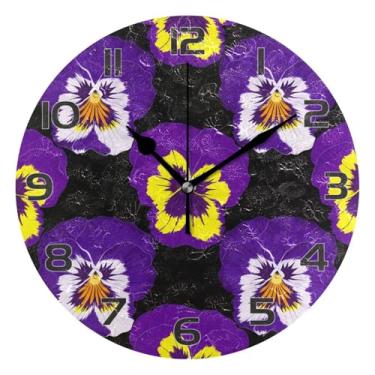 Imagem de YETTASBIN Relógio de parede floral, silencioso, sem tique-taque, operado por bateria, relógio redondo decorativo criativo para cozinha, sala de estar, banheiro, decoração de escritório em casa, escola
