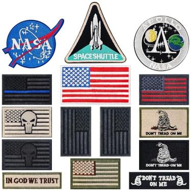 Imagem de Puideon 15 adesivos da NASA, adesivos da bandeira dos EUA, Don't Tread On Me, aplique bordado de caveira da bandeira dos EUA, decoração DIY para jaquetas, mochilas, bonés, bolsas, roupas