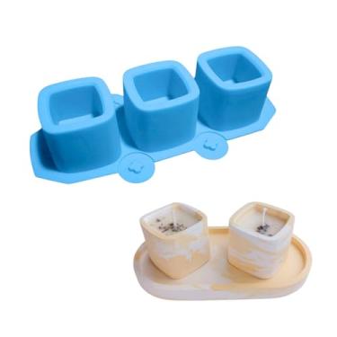 Imagem de Molde de Silicone Vaso para Cimento Resina Gesso Velas Forma Vaso 3 Cavidades (Quadrado)